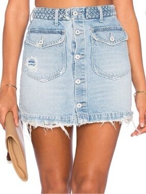 Tularosa Light Blue Braided-Waist Button Front Denim Mini Skirt Sz 27 never worn